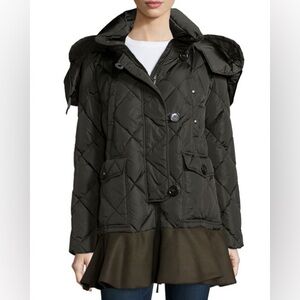 Moncler Vauloge Quilted Parka Jacket Flounce Hem Olive Green Puffer Jacket small